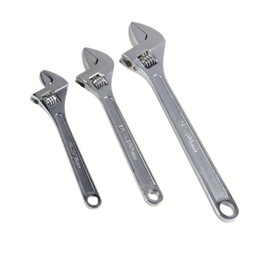 ATE Pro. Tools - 3pc Adjustable Wrench Set, Chromed Plated, Forged, Heat Treated, Cr-V Steel, Industrial Grade, Accurate Jaw Scale, 15" inch, 18" inch, 24" inch Adjustable Wrench
