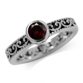 Silvershake Genuine Birthstone Gemstone 925 Sterling Silver Eternity Style Stackable Filigree Ring, 925 String Silver, natural garnet - januray birthstone
