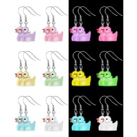Yinkin 6 Pairs Rubber Duck Earrings Cute Ducky Earrings for Women Jewelry Gift Resin Dangle Drop Earring Cruise Earring(Luminous Style)