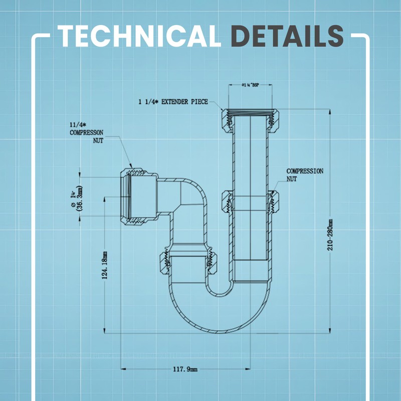 CranPlas | 32MM Telescopic P Trap | Sink Waste Trap