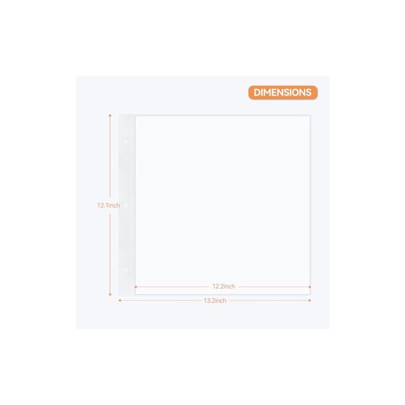 12x12 Scrapbook Album Refill Pages Set, with 10 Plastic Sleeves