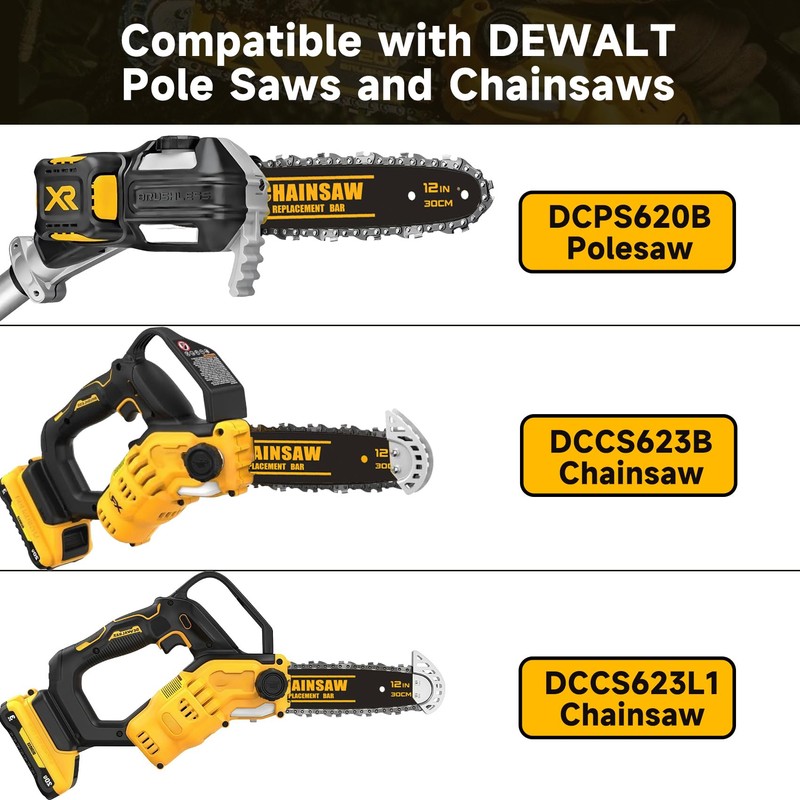 12-Inch Chainsaw Guide Bar and Chain Combo Compatible with DeWalt