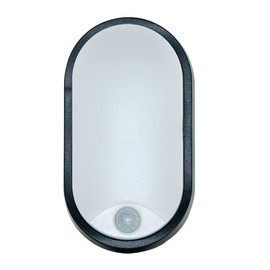 Luceco EBEO10P40-01 Eco Oval Bulkhead LED Lighting with PIR Motion Sensor, Black and White Bezel, 22 cm, 10 Watts Aluminium