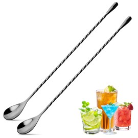 2 Pcs 12 Inches Bar Spoon, Long Handle Mixing Stirrers for Drink, Stainless Steel Bar Cocktail Shaker Spoon (Black)