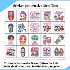 20 Sheets Temporary Tattoo for Kids,Dance Cosplay Id0l Cartoon Tattoo Stickers,Waterproof Musical Cartoon Fake Tattoo Stickers Set for Teens Boys Girls Birthday Fake Tattoo Gift Party Bag Filler