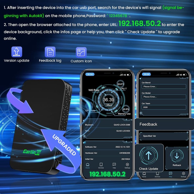 CarlinKit 5.0 2-in-1 Wireless Adapter for CarPlay&Android Auto Wireless Dongle,Stability
