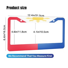 HOSNYE National Flag of Philippines License Plate Frame Red Blue and White Metal 2 Pcs 2 Holes Black Licenses Plates Frames Front Licenses Plate Covers Car Tag Frame for Women Men US Vehicles