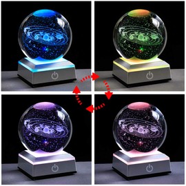 None 3.15 inch Solar System Crystal Ball 3D Planets Sun System Globe with Silver LED Base Ornament for Kid's Room(Silver base)