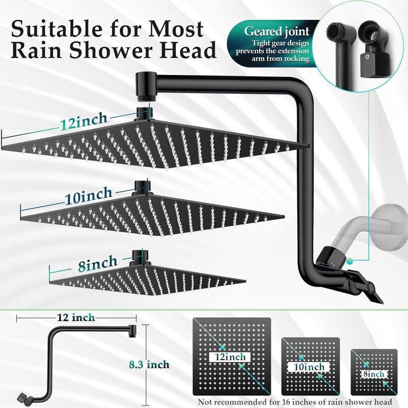 Rain Shower Head Extension Arm, Upgrade 12 Inch Metal Shower