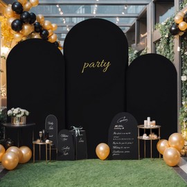 (7.2FT, 6.6FT, 6FT) Wedding Arch Cover Set of 3 Black Spandex Fitted Arch Cover for Round Top Chiara Backdrop Stand Covers for Birthday Party Banquet Photo Background Decoration