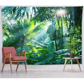 LB Jungle Wall Towel Tropical Palm Leaf Wall Hanging Green Botanical Plant Tapestry for Living Room Bedroom Dorm Wall Decoration 200 x 150 cm