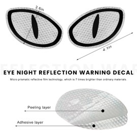 FSTURIOS Car Stickers, Round Eyes Cute Caution Decal for Night Safety Driving, High Intensity Reflective Eyes Sticker Motorcycle Helmet Decor for Vehicle Bumper Rear Window (White)