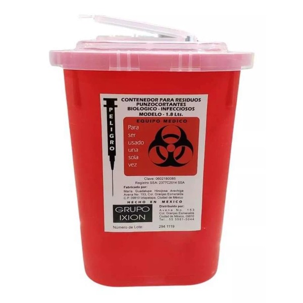 Bote Contenedor Residuos Punzocortantes 1.8 Lts ( 2 Botes )
