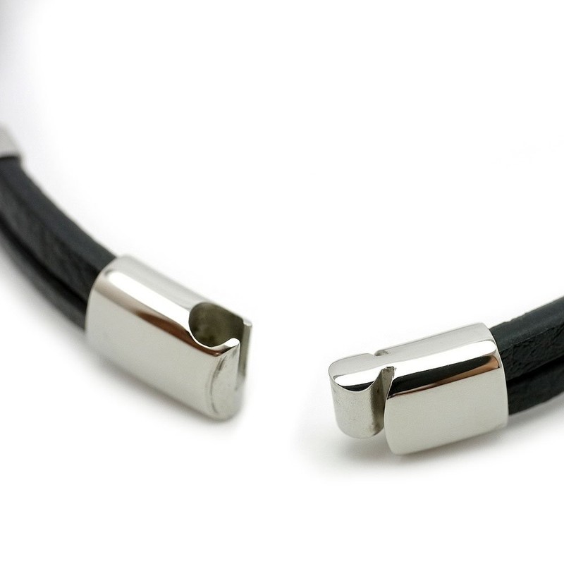 [One] Silver Flare Leather Choker Black Leather Cord Necklace for