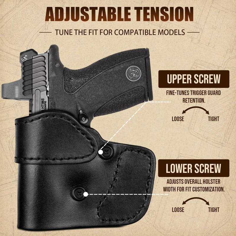 Leather Pocket Holster for S&W Bodyguard 2.0/Ruger LCP, Optic Ready,