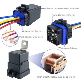 Hosyond 5 Pack 12V DC 40/30 AMP Waterproof Relay Harness Tinned Copper Wires 5-PIN SPDT Automotive Relay