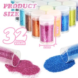 URAQT Cosmetic Makeup Glitter, 32Pcs Holographic Craft Glitter Fine Pearlescent Epoxy Resin Pigment Powder for Face Body Eye Cheek Hair Nail Art Loose DIY Art