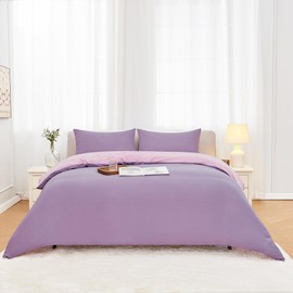 LINENOVA Vintage Washed Quilt Cover Set Single - 1800TC Ultra-Soft Microfiber, Cotton-Like Texture, Breathable and Cozy, 1 Duvet Cover & 1 Pillowcases (Light Pink&Dusty Lilac)
