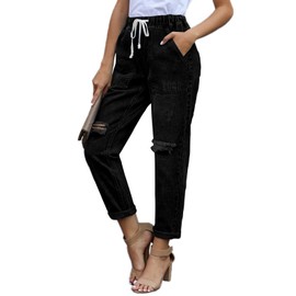 Alaster Queen Jeans Women's Casual High Waist Jeans Baggy Jeans Women's Knee Ripped Jeans, 209-Black