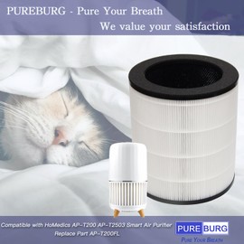 PUREBURG AP-T200FL Replacement Filter Compatible with HoMedics AP-T200 AP-T2503 Smart Air Purifier, H13 HEPA Activated Carbon 2-in-1 3-Stage Filtration