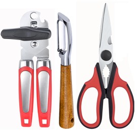 KYDIFS Left Handed Kitchen Scissors Shears and Can Opener, Peeler Set, Lefty Kitchen Tools Utensils for Left Hand People/Adults(3 in 1)