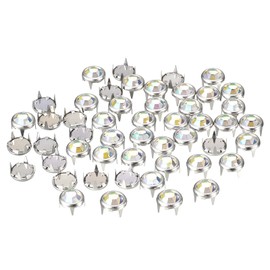 sourcing map 100 Pieces Rhinestone Rivet Refills 8mm Iridescent 4 Claw Nail Head Rivets Embellishments Decorative Rivets for DIY Leather Craft Clothes Bag Belt (Colorful White)