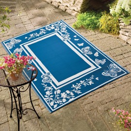 Collections Etc Reversible Butterfly Border Outdoor Patio Mat - 72x48 | Sage or Navy | for Patios and Decks