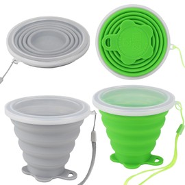 JBER Silicone Collapsible Travel Cup, Silicone Folding Camping Cup with Lids Expandable Drinking Cup Set BPA Free Reusable Portable Graduated for Outdoor Hiking Travel