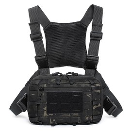 binboll Tactical Chest Pack EDC Chest Bag Utility Molle Chest Rig Pouch with CCW Compartment Adjustable Strap Admin Pouch Black Camo