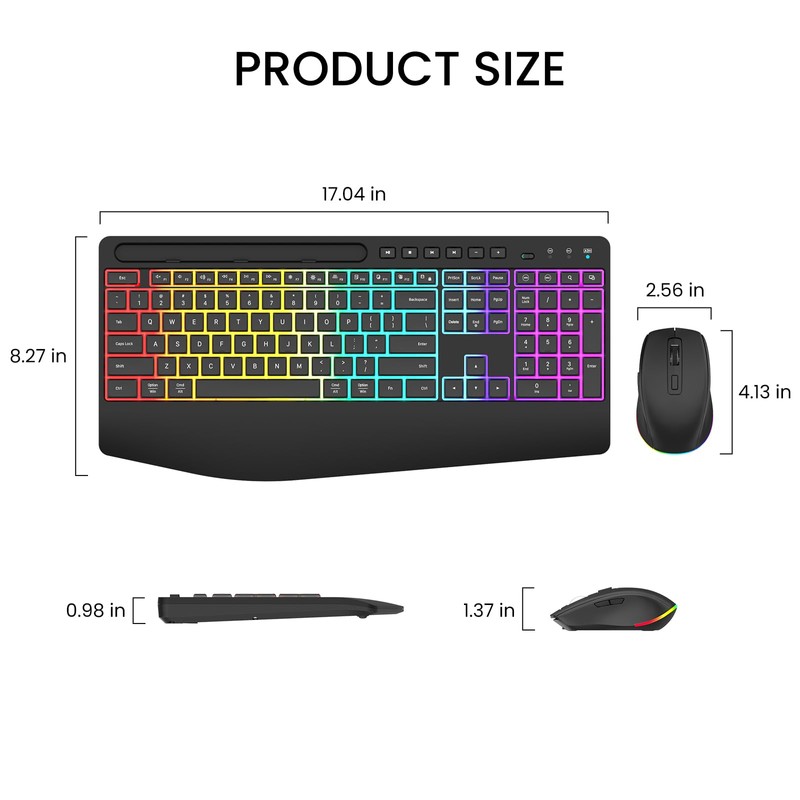 Wireless Keyboard and Mouse Combo - Dual System RGB Backlit
