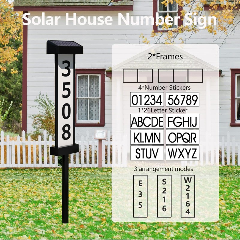 CTOL Solar Address Sign - Double-Sided LED Illuminated House Numbers,