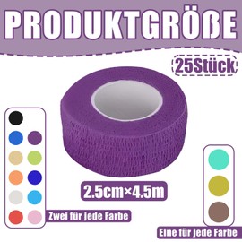 25 Rollen Selbstklebender Verband Set, Verbandsmaterial Größe 2.5cm x 4.5m, Verband Selbstklebend für Handgelenke Finger Schützen, Gelten für Stretch Sportler Pet Arm Fuß Gelenk Finger (Mehrfarbig)