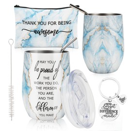 Povxlum Employee Appreciation Gift Sets Thank You for Being Awesome 12oz Stainless Steel Tumbler Keychain Makeup Bag for Team Coworker Staff (Blue)