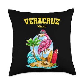 Veracruz Mexico Surfing Spots Breaks Veracruz Mexico Flamingo Beach Ocean Surfboard Throw Pillow, 18x18, Multicolor