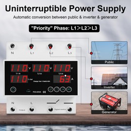 OELFFOW One-Click Setup Automatic Transfer Switch with Priority Phase L1＞L2＞L3, 4P 63A 110V 40/50/60/70Hz ATS Electrical Selector Switch Generator Changeover Switch V/A Protector Din Rail Mount