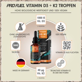 Vitamin D3 + K2 3000 Drops Vegan - 1000 IU Vitamin D3 + 40 mcg K2 MK7 (K2VITAL®) - Optimal High Dose - Highest Bioavailability - Vegan Vitamin D3 from Lichens - Laboratory Tested - 3 x 30 ml