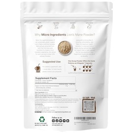 Micro Ingredients Organic Lion’s Mane Mushroom Powder, 16oz | Pure Fruiting Body Superfood | Supports Brain, Focus, Energy & Immune Health | Great for Smoothies & Coffee | Filler Free, Vegan, Non-GMO