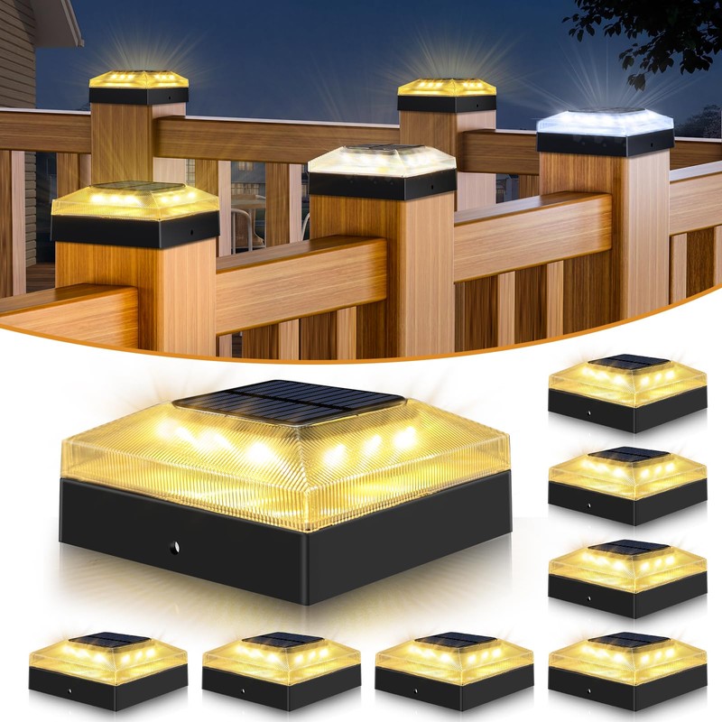 vighep 4x4 Solar Post Cap Lights Outdoor 8 Pack, 3
