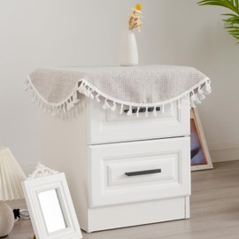 YZKITM Small Rustic Farmhouse Round Tablecloth Soft Thick Burlap Doily Washable Dust-Proof Fabric Tassel Table Cover for Nightstand Dinning Room Tabletop Decoration 24 Inch Off White and Grey