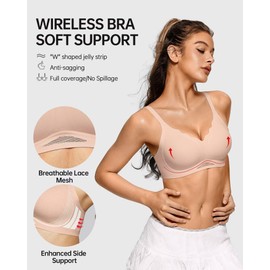 Vertvie Vertvie Bras for Women Wireless Comfortable Push Up Bra Scalloped Seamless Full Coverage No Underwire Supportive T Shirt Bras(Nude,Medium)