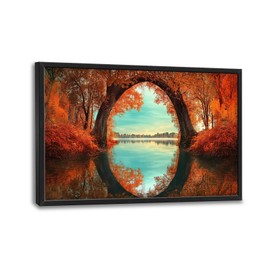 Olivine Autumn Wall Art, Tree Pictures Wall Decor, Autumn Forest Painting, Nature Landscape Canvas Prints, Framed Artwork for Bathroom Bedroom Living Room Office Home Decoration 36"x24"