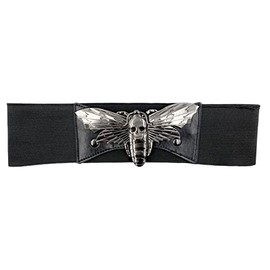kreepsville 666 Death Moth Waist Belt Gotish Alternative Elastic Waist Corset, black