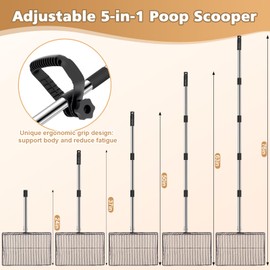 Extra Large 15" Metal Chicken Poop Scooper with Ergonomic Grip, 5-in-1 Adjustable Detachable Chicken Coop Accessories(24" to 76"), Multifuctional Litter Sifting Shovel with Stainless Steel Handle