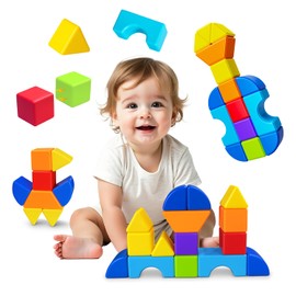 Pairez Toys Magnetic Building Blocks, Large Magnetic Stacking Blocks for Toddlers, 1.65 Inch 3D Magnet Cubes & Multiple Shapes, Montessori & Sensory Toys for Kids Ages 1-3 (15PCS)