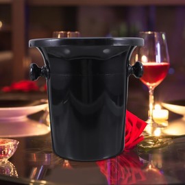DOITOOL Black Wine Spittoon Dump Bucket with Double Handles 8.3 Inch Round Plastic Wine Tasting Ice Bucket for Home Bar and Events