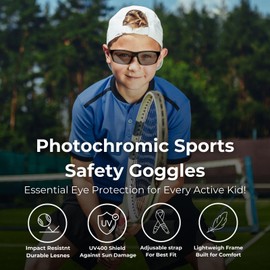 BLUE CUT Sports Protection Goggles, Photochromic Lenses Safety Glasses for Basketball, Pickleball and Outdoor Sports