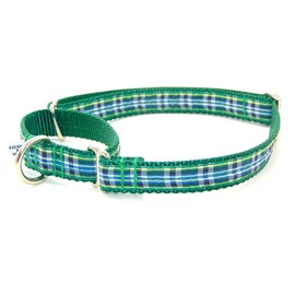 Sylvans Plaid Martingale Dog Collar (LG-1"x15"-21","Isle of Skye-Green/Green Plaid)
