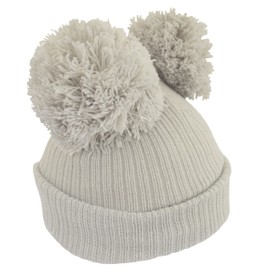 Faith & Sarah Kids Baby Double Pom Pom Hat Boy Girl - Fleece Lined Beanie Cap - Knitted Baby Bobble Hats Grey 3-6 Months