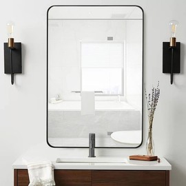 DUQIMO 24x36 Inch Black Framed Mirror for Bathroom, Rounded Rectangle Mirrors for Wall with Tempered Glass Anti-Rust, Shatterproof Mirror (Horizontal/Vertical)