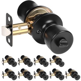 HOSOM Door Knobs Interior Privacy Door Knob Bedroom Bathroom Door knobs with Lock Keyless Doorknobs, Matte Black Door Handles, 10 Pack